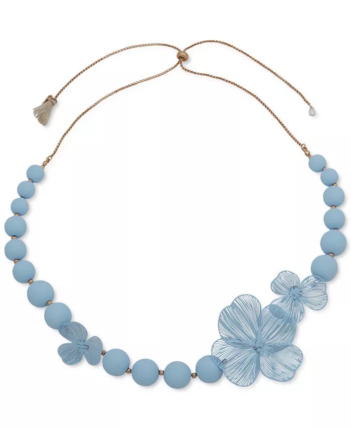 Gold-Tone Color Artistic Flower Beaded 18" Adjustable Statement Necklace | Macys (US)