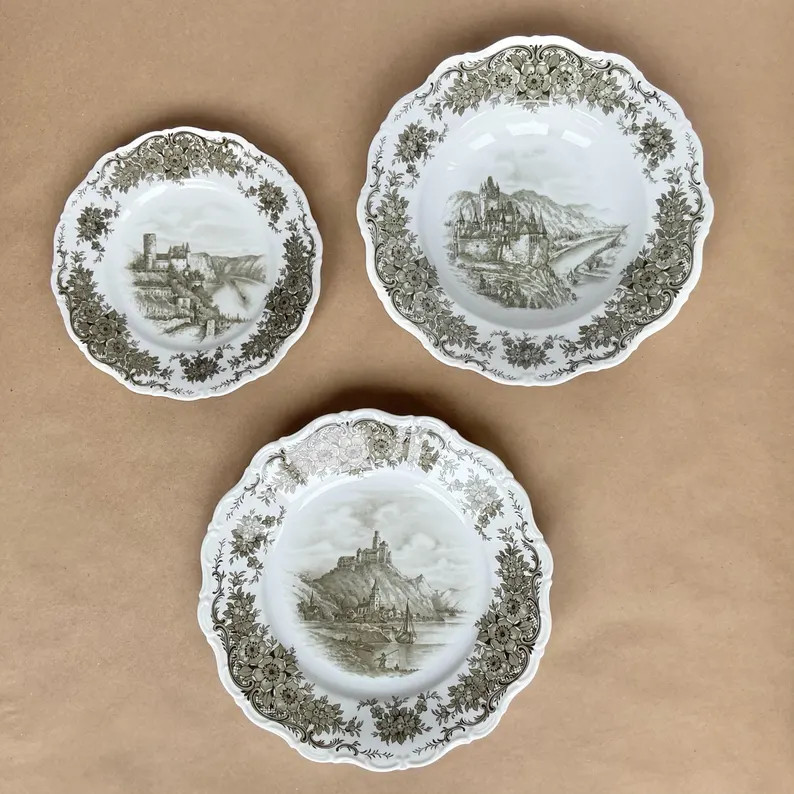 Seltmann Weiden Rhinegau Plates, Sepia Transferware, Vintage Bavarian Scalloped Plates | Etsy (Global)