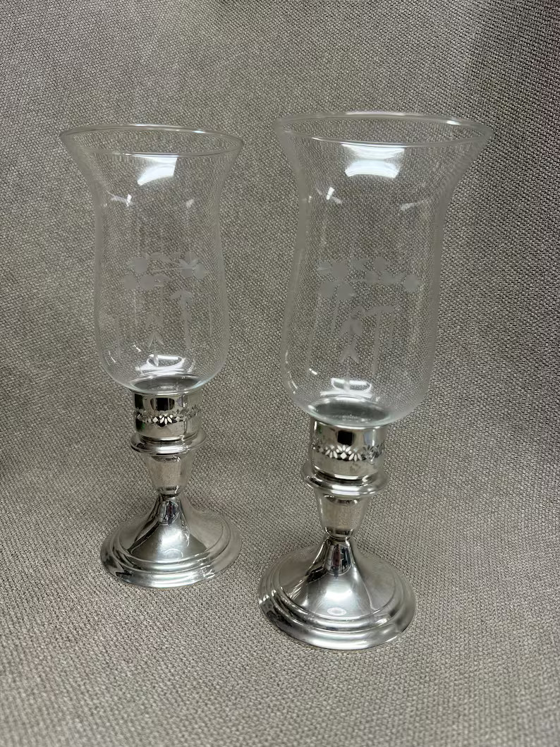 GORHAM SILVER Weighted Hurricane Lamp Bases and Globes Puritan, Pair, Sterling, Hollowware, Disco... | Etsy (US)
