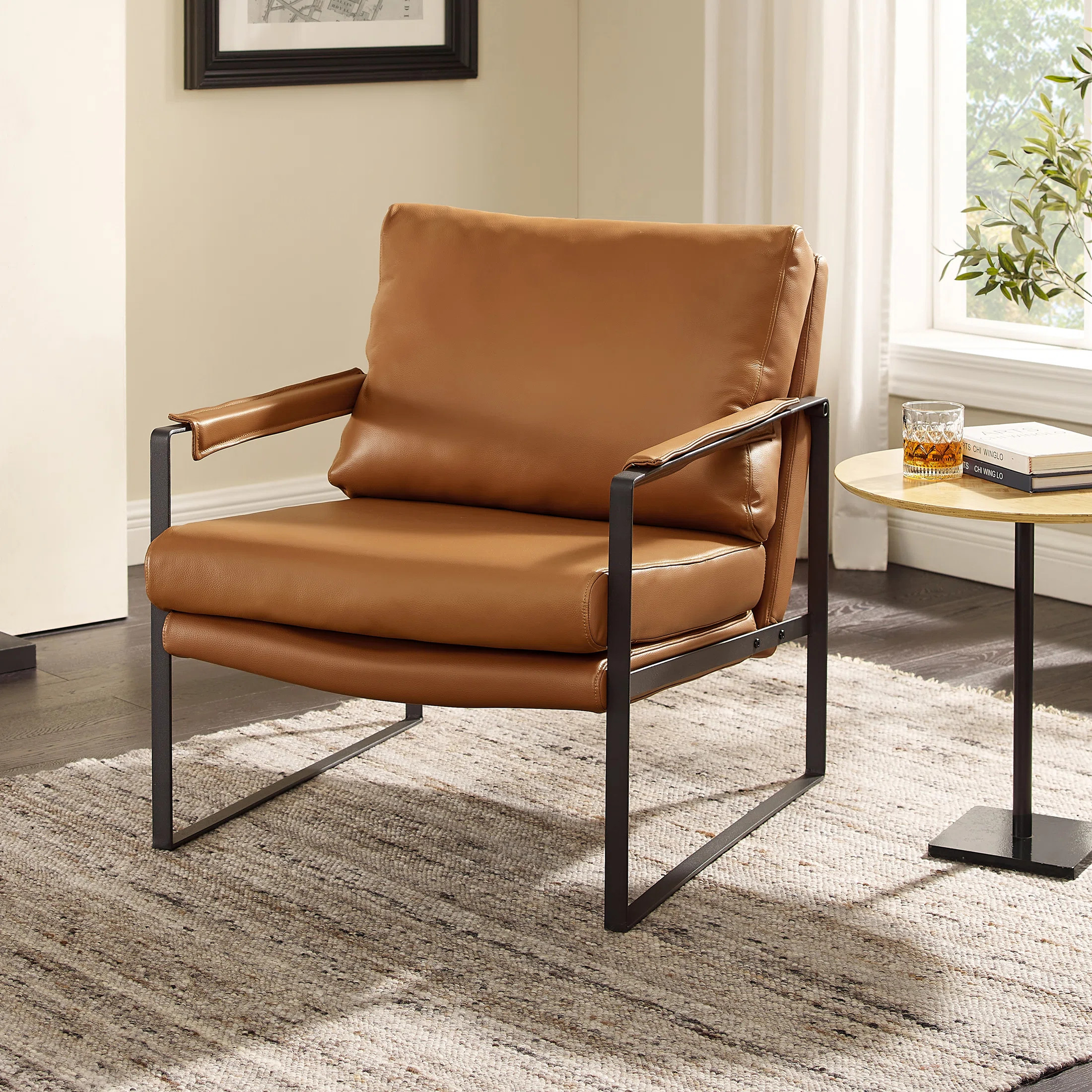 Mirsade 27.09'' W Leather Upholstered Accent Armchair | Wayfair North America