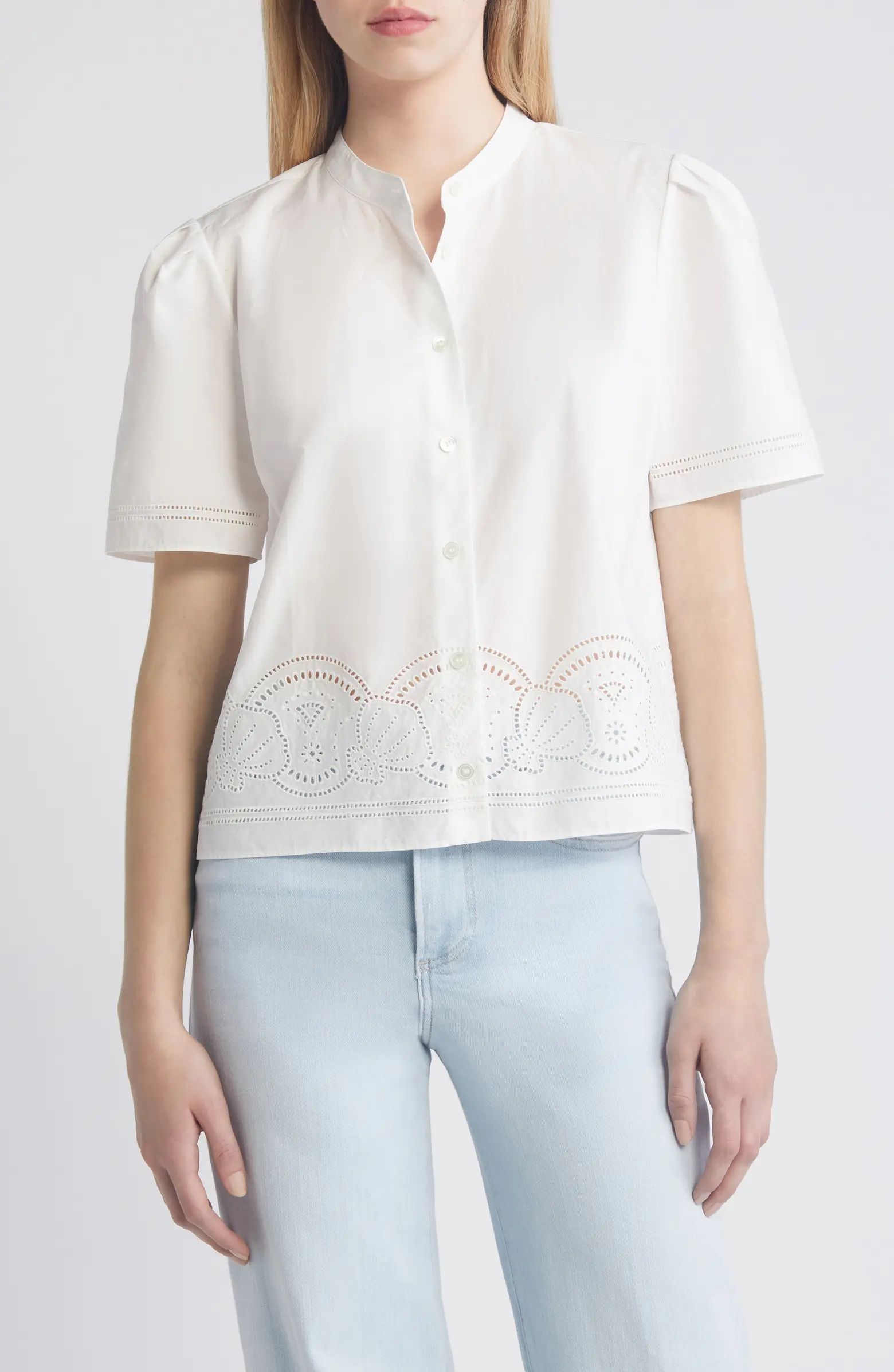 FRAME Shell Embroidered Poplin Button-Up Shirt | Nordstrom | Nordstrom