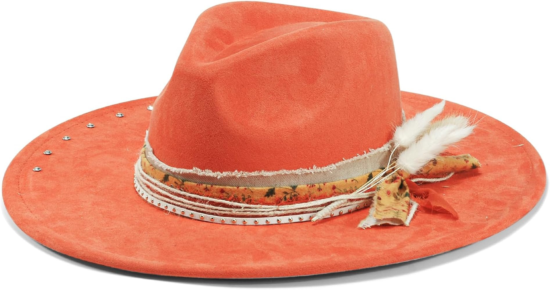 Wide Brim Fedora Hat Mens Women Felt Panama Hats Dress Up Handmade | Amazon (US)