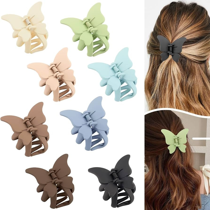 8 Pack Butterfly Claw clips, hair clips for Women Thick Thin Hair, 2.3 Inch Big Non Slip Matte Ja... | Amazon (US)