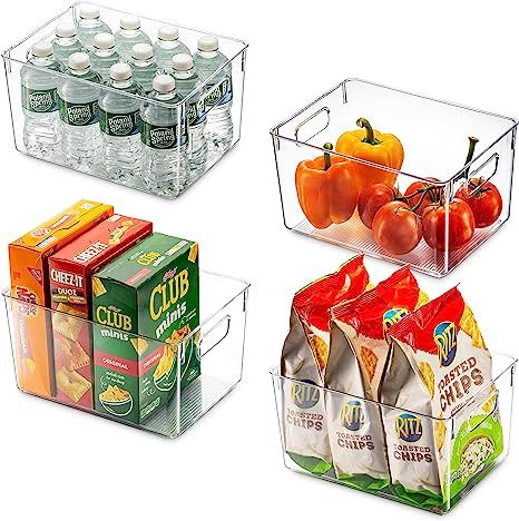 Set Of 4 Clear Pantry Organizer Bins Household Plastic Food Storage Basket with Cutout Handles fo... | Amazon (US)