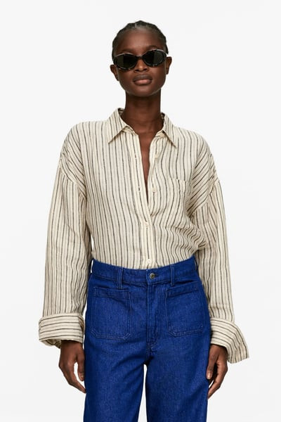 Linen Shirt – Beige/Black – Women – ARKET GB | Arket UK