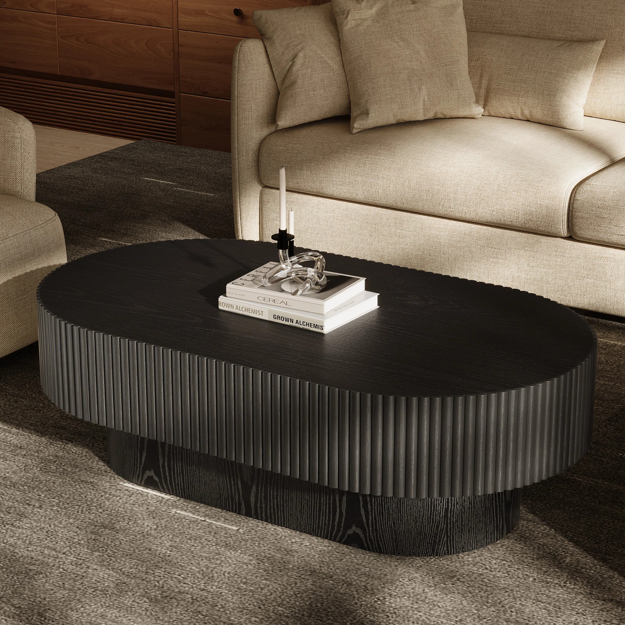 43.7'' W Solid Wood Oval Coffee Table with Fluted Design | Wayfair North America