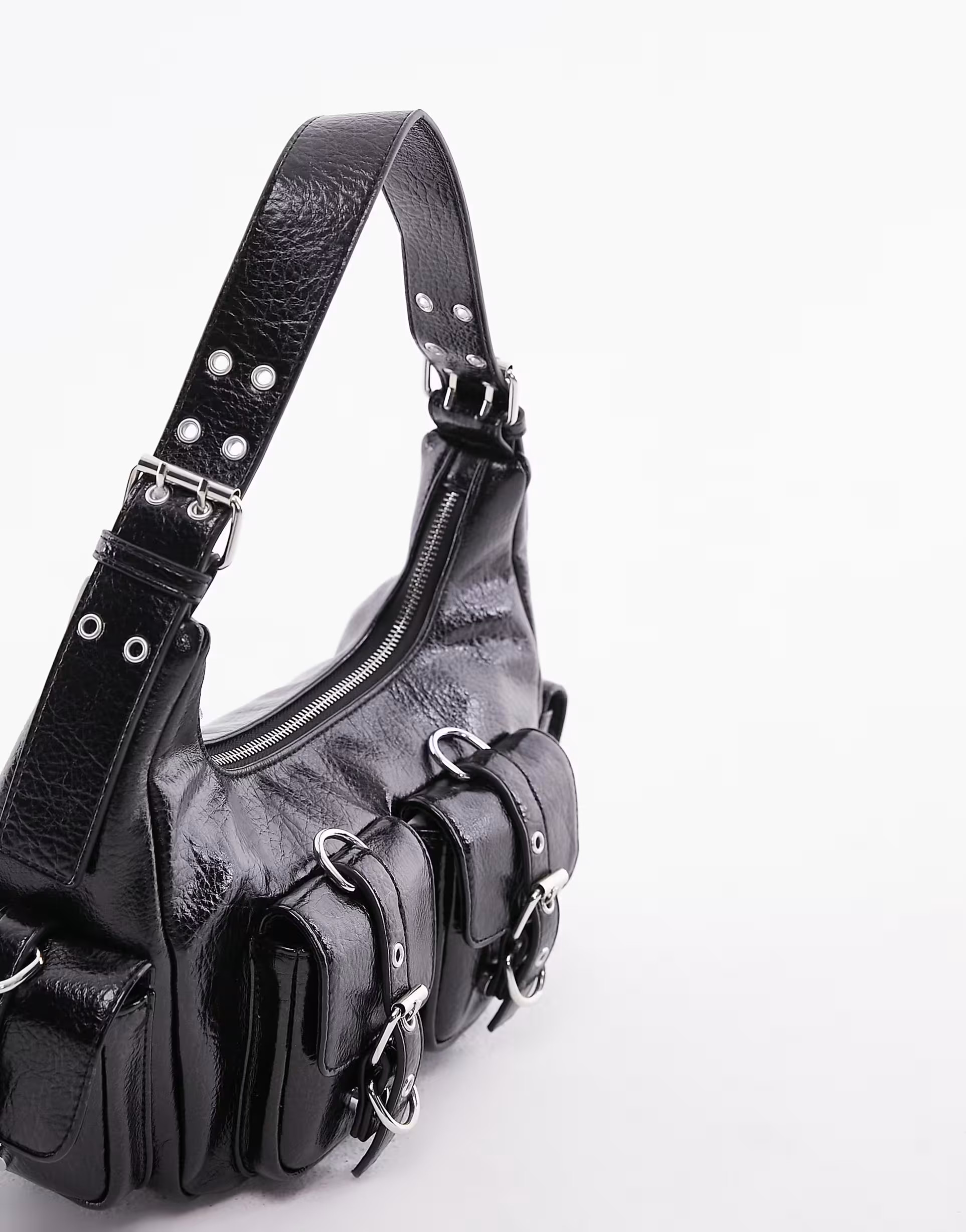 Topshop Serena multi pocket shoulder bag in black | ASOS (Global)