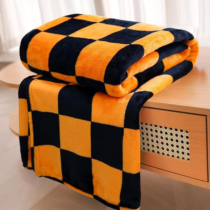 Vessia Throw Blanket Checkerboard Black and Orange(50x70inch), Orange Chessboard Flannel Blanket ... | Amazon (US)