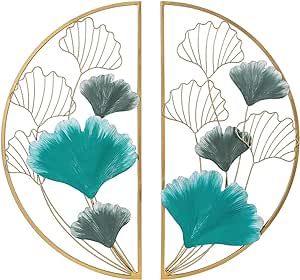 Asense Set of 2 Modern Metal Ginkgo Leaves Wall Decor, 30 Inch Home Hanging Sculpture Art for Bed... | Amazon (US)