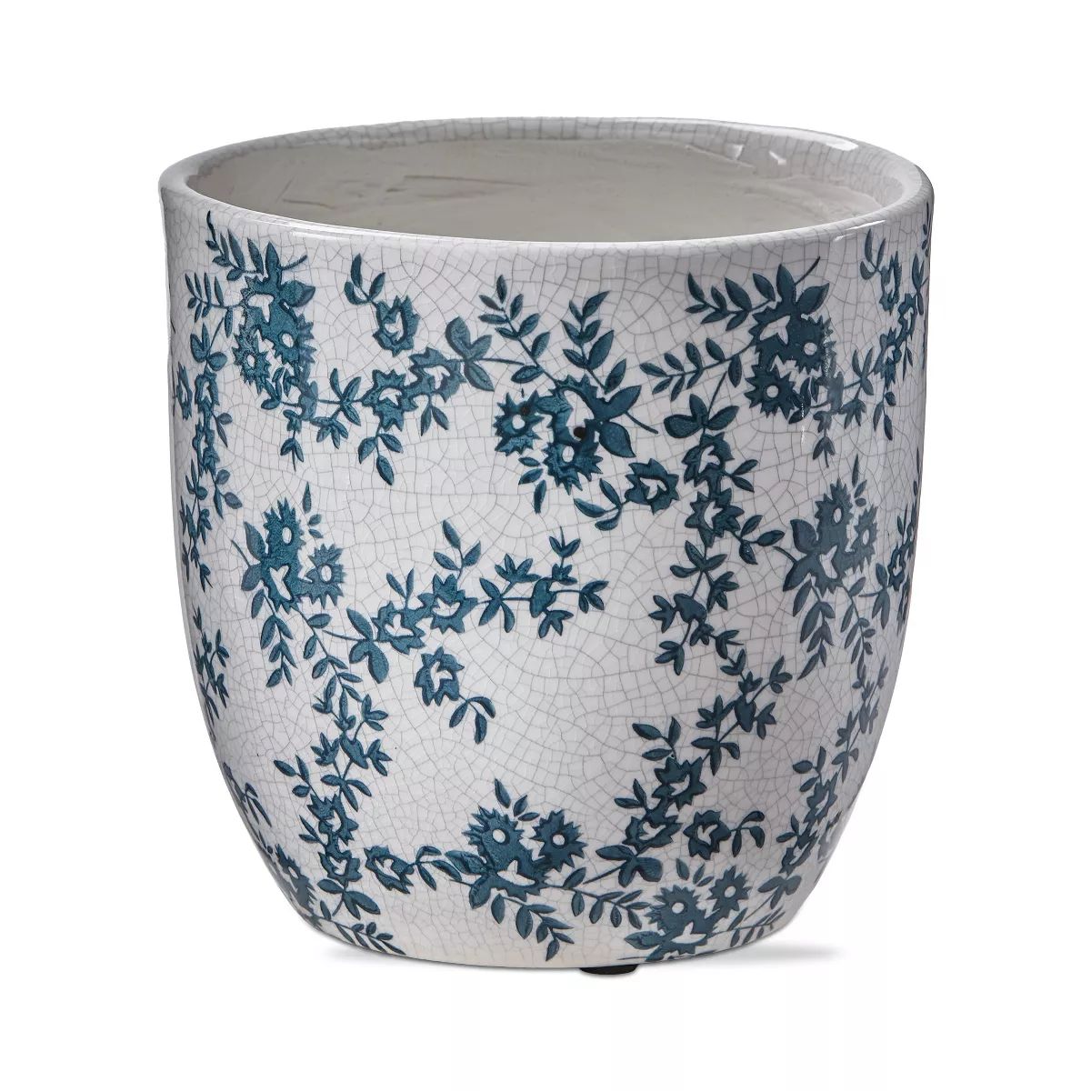 TAG Cottage Floral Blue and White Floral Cracked Glazed Stoneware Planter Medium, 5.9L x 5.9W x 6... | Target