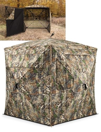 TIDEWE Hunting Blind 360°See Through with Large Open Door, Pop Up Ground Blind with Removable Curtain & Carrying Bag, Portable Resilient Tent(Forest Fade Camo, 2-3 Person, 4-Sided Swing Door) | Amazon (US)