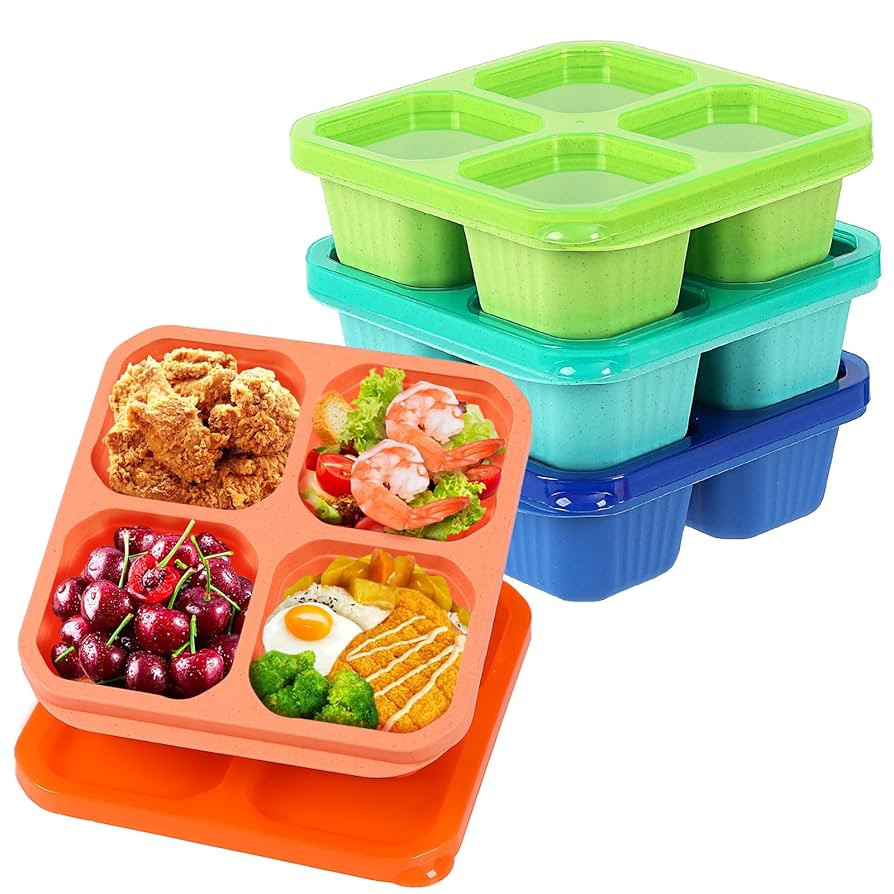 4 Pack Bento Snack Containers Set， 4 Compartment Food Storage Containers ，Wheat Straw Meal Pr... | Amazon (US)