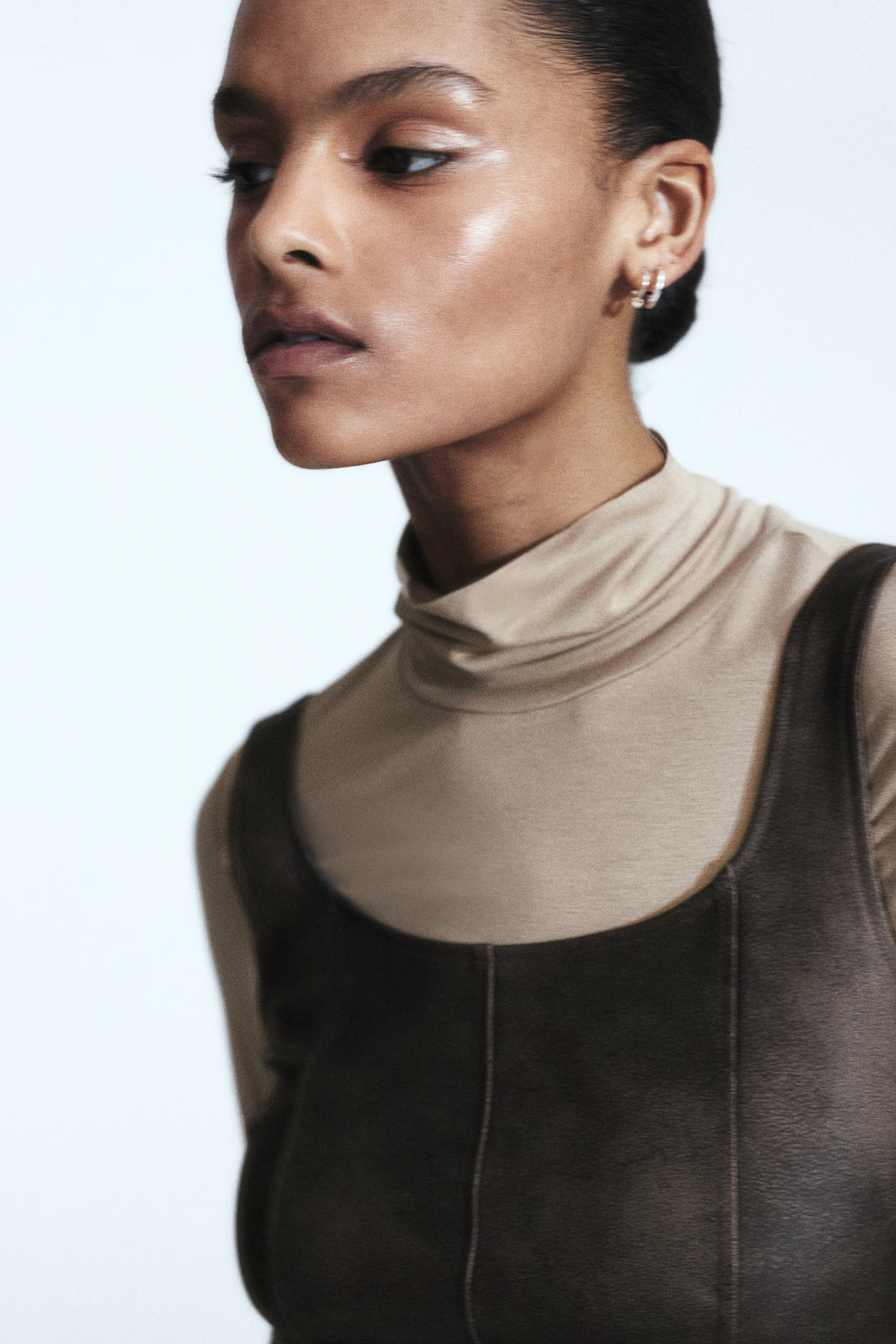Coated Corset-style Top - Low-cut Neckline - Sleeveless - Brown/distressed - Ladies | H&M US | H&M (US + CA)
