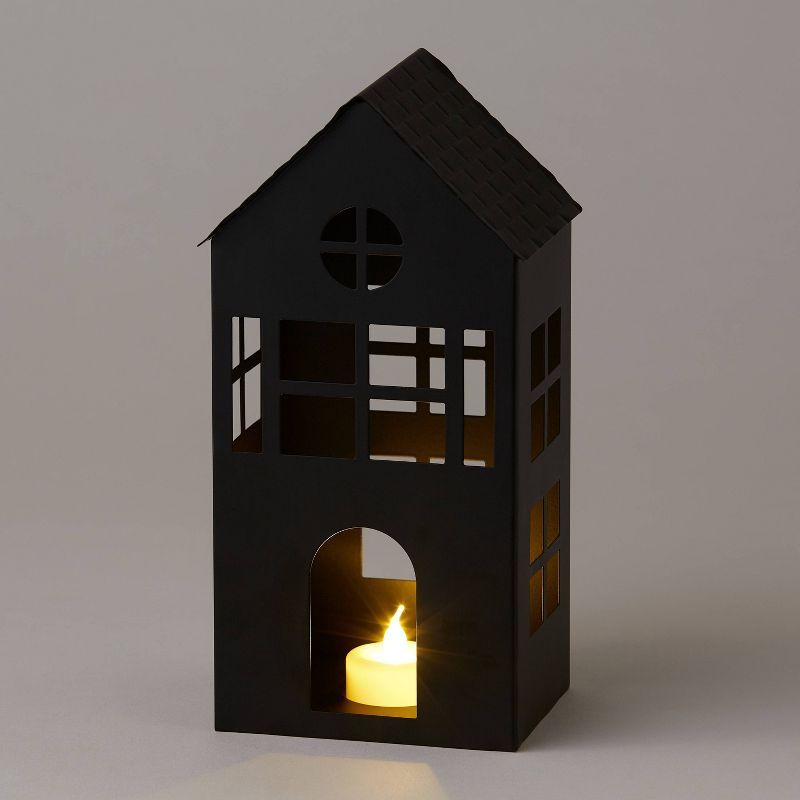 10&#34; Battery Operated Lit  Decorative Metal House Black - Wondershop&#8482; | Target