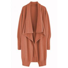 Waterfall Longline Knit Cardigan in Orange | Chicwish