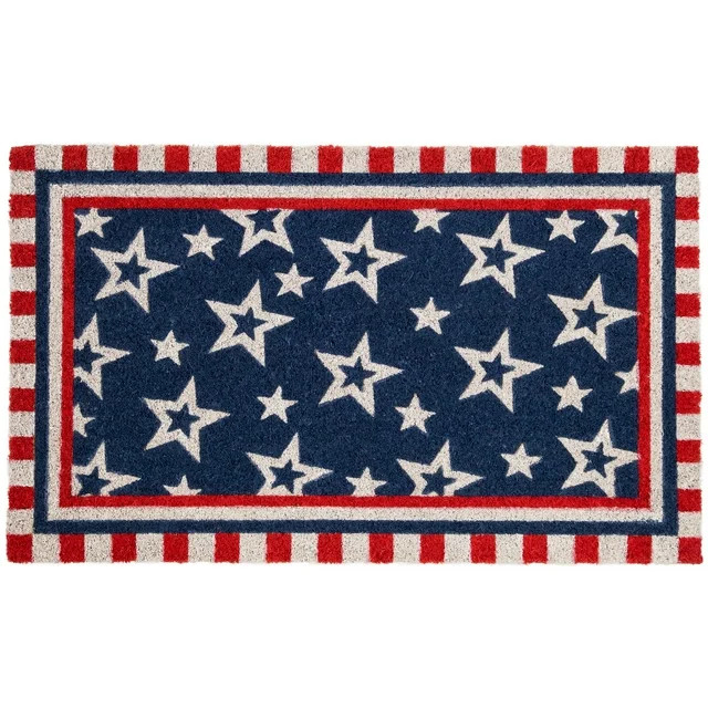 Northlight Blue and Red Americana Stars and Striped Border Coir Outdoor Doormat 18" x 30" | Walmart (US)