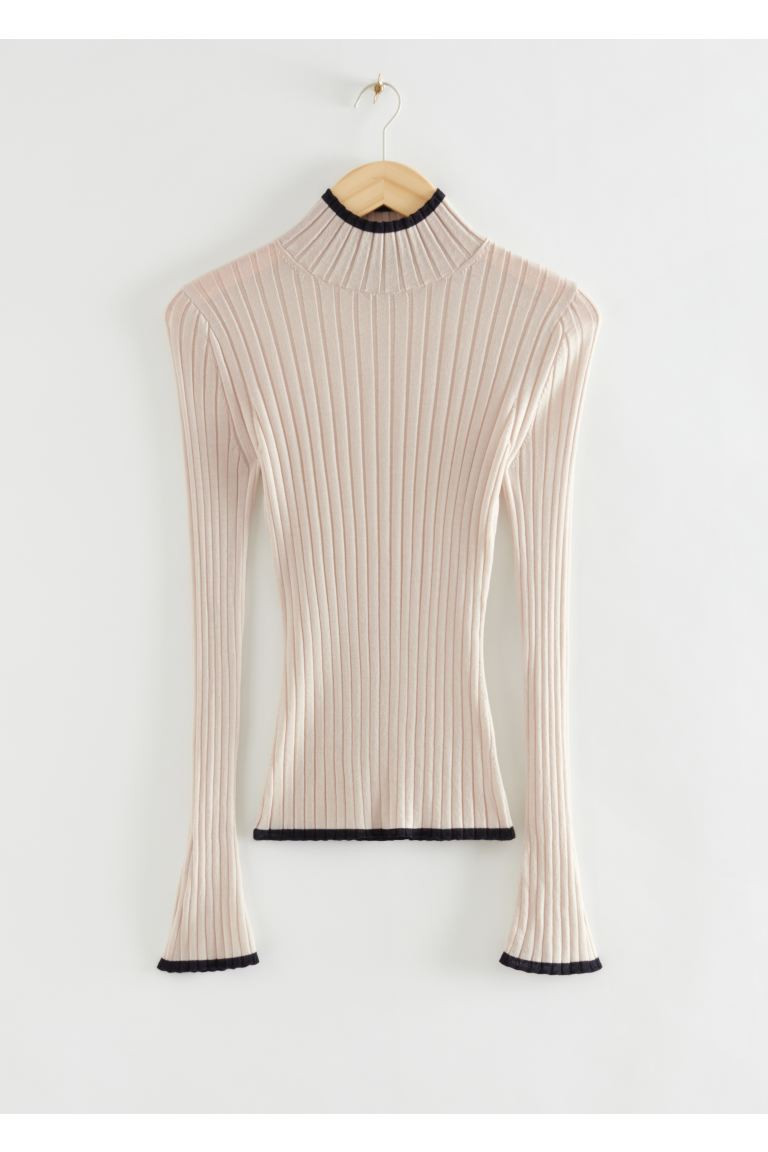 Fitted Ribbed Turtleneck Top - Beige - Ladies | H&M GB | H&M (UK, MY, IN, SG, PH, TW, HK)