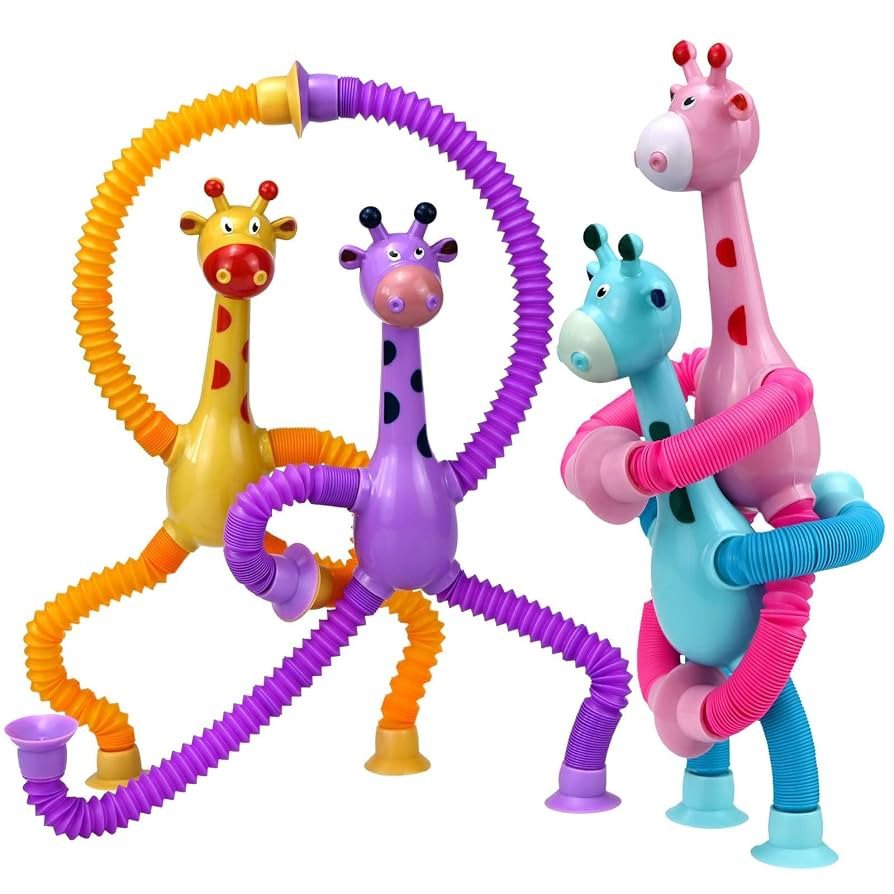 Giraffe Sensory Pop Tubes, 4 Pack Telescopic Suction Cup Giraffe Toy, Toddler Autism Fidget Trave... | Amazon (US)
