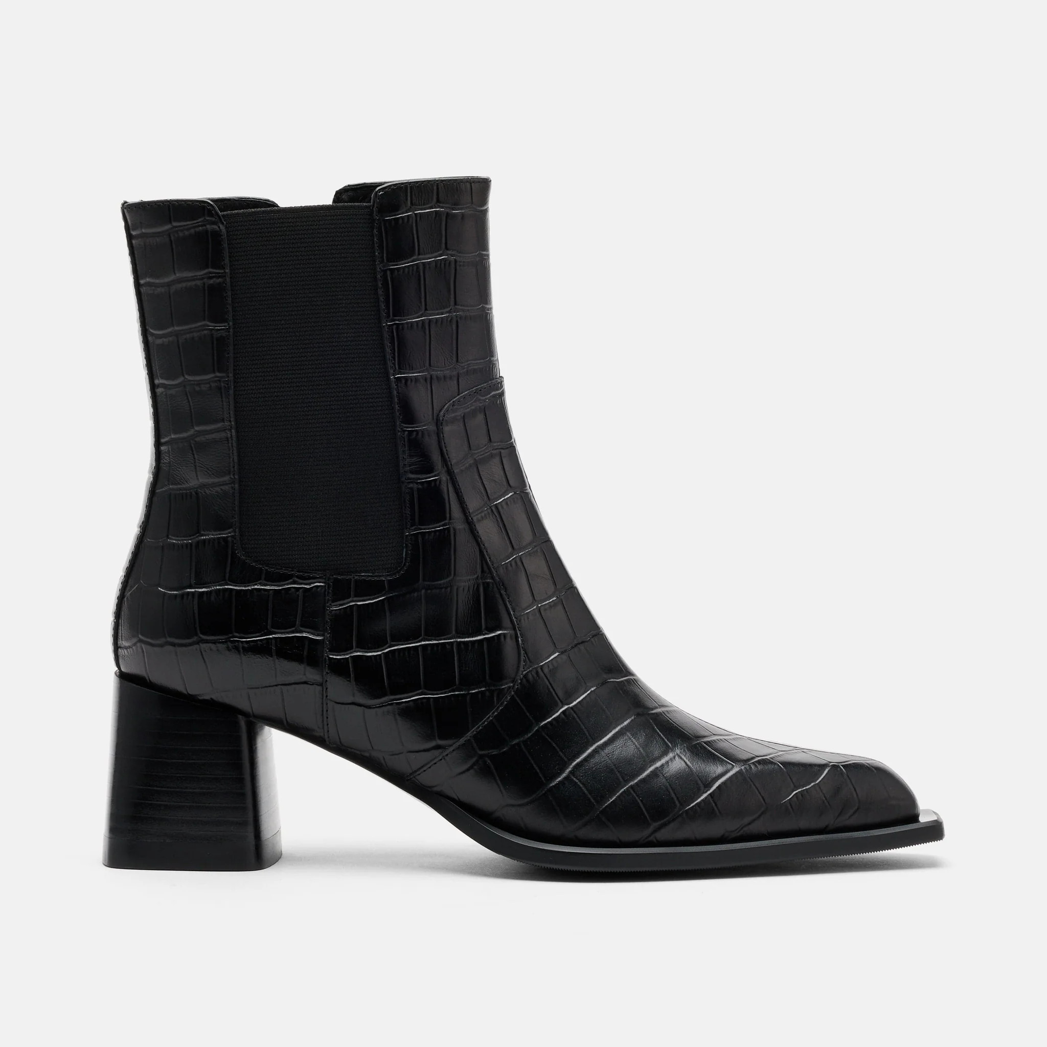 Harper Black Croc Leather Square Toe Chelsea Boots | Marc Nolan