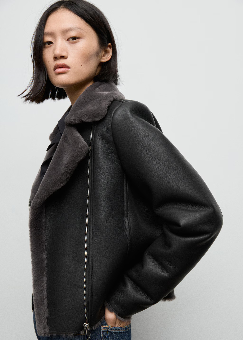 Fur-effect biker jacket - Women | MANGO USA | Mango (US/MX/AU)