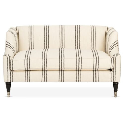 Gage Swoop-Arm Settee, Ivory/Black Stripe | One Kings Lane