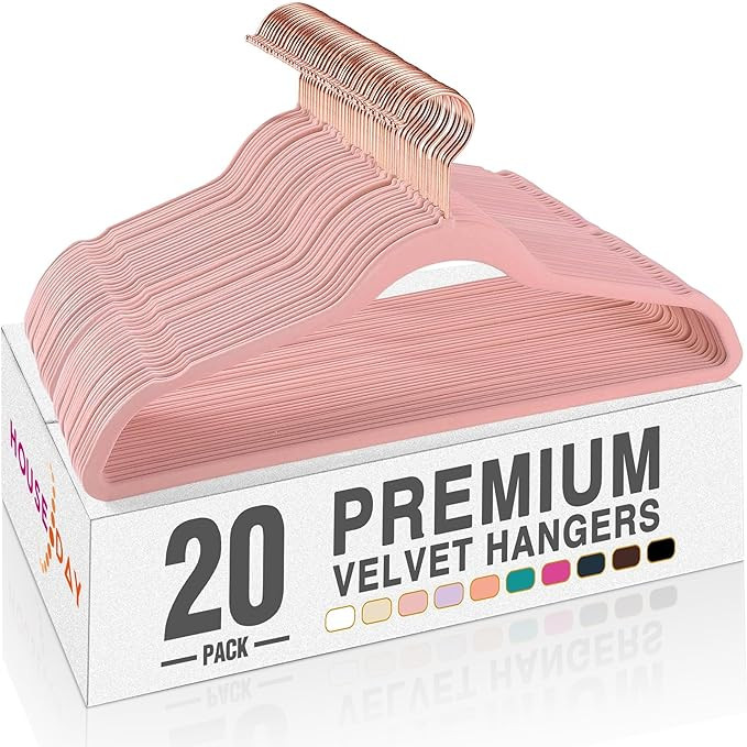 HOUSE DAY Pink Velvet Hangers 20 Pack, Premium Non-Slip Felt Clothes, Sturdy Heavy Duty Coat, Dur... | Amazon (US)