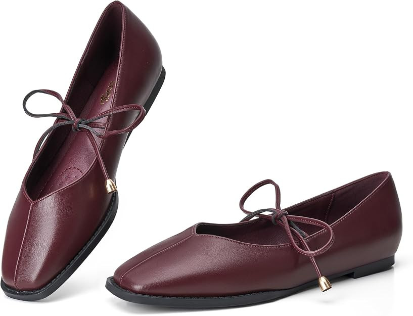 Trary Women's Lace Up Ballet Flats Mary Jane Flats Square Toe Dress Shoes | Amazon (US)