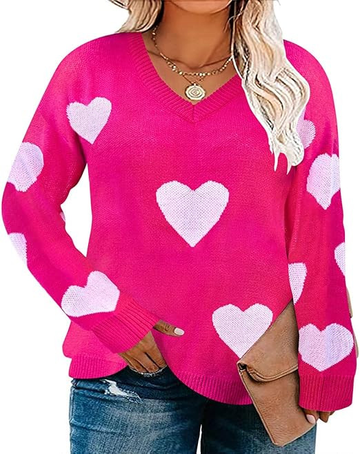 CARCOS Plus Size Sweaters for Women V Neck Pullover Sweaters Long Sleeve Lightweight Holiday Casu... | Amazon (US)