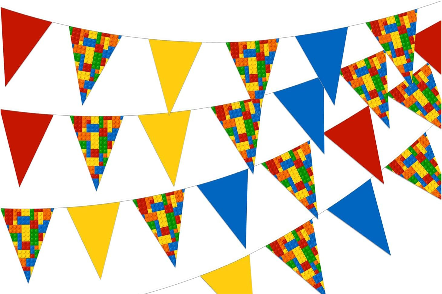 Building Block Themed Triangular String Flags, 24PCS Colorful Block Bunting Banner, 27ft Total Length, Waterproof Polyester Pongee, Birthday Party Decor for Kids | Amazon (US)