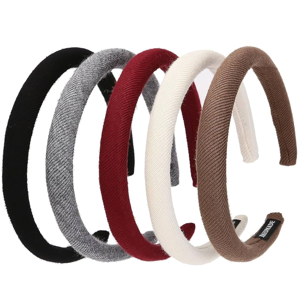 5 Pcs Padded Headbands for Women 0.7" Fashion Headbands Solid Headband with Sponge Fabric Hair Ba... | Amazon (US)