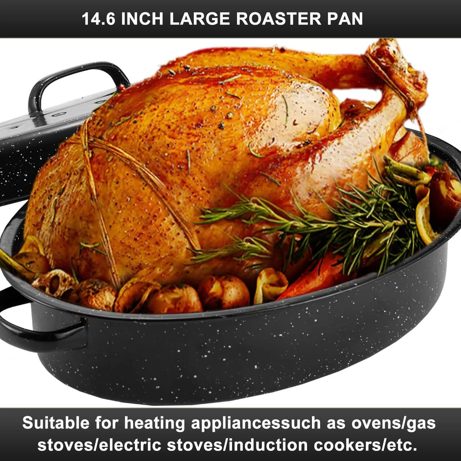 HYTHU-14.6 Inch Roaster Pan, Enamel Oval Turkey Roasting Pan with Domed Lid - Mother's Gift, Cove... | Walmart (US)