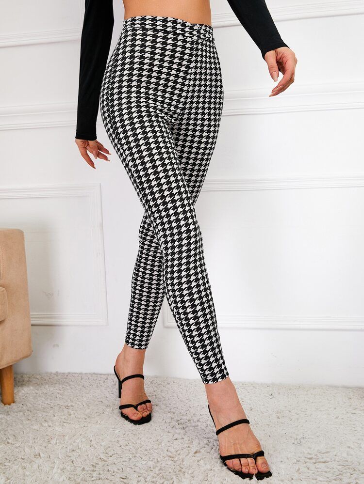 High Waist Houndstooth Skinny Pants | SHEIN