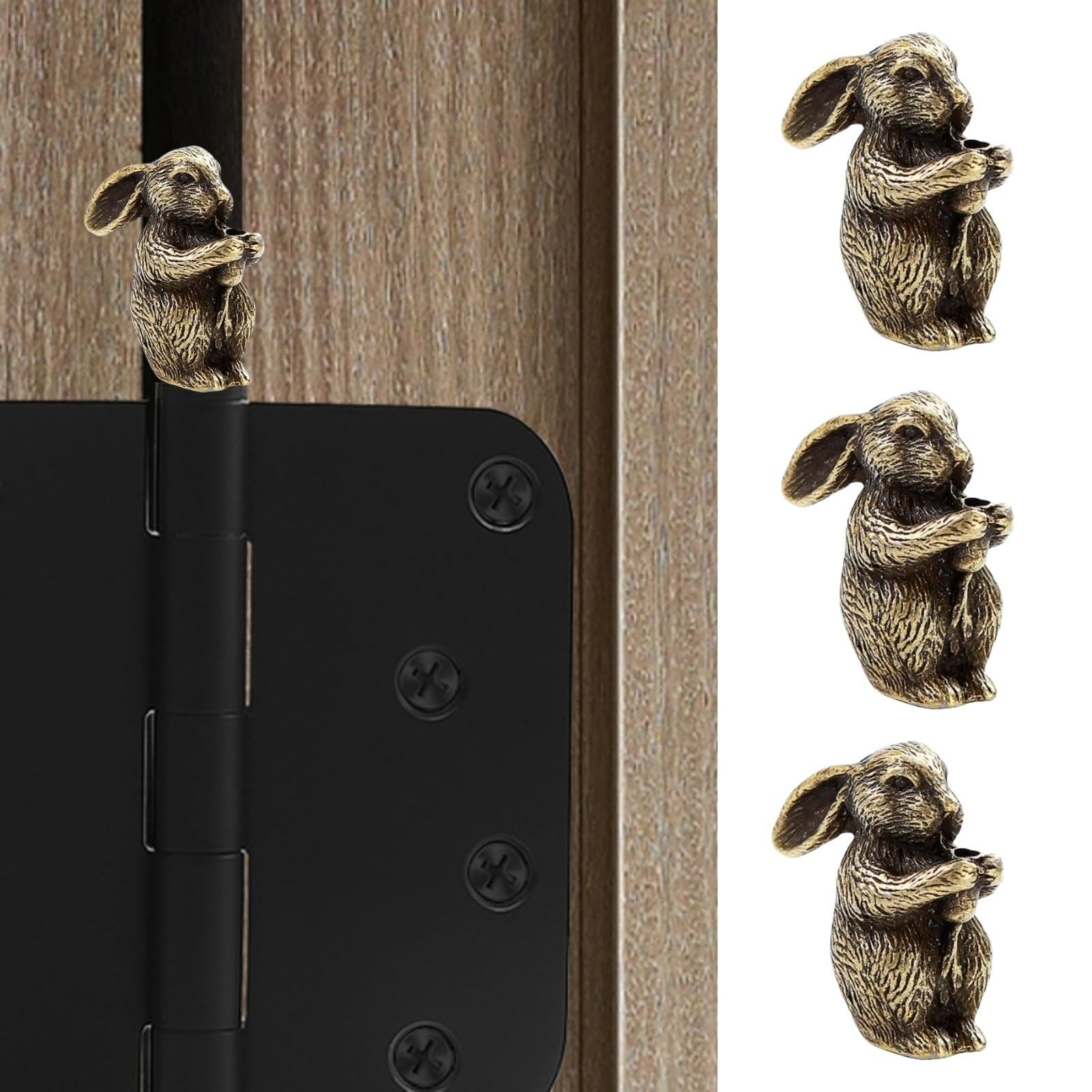 Brass Retro, Antique Rabbit Hinge Heads Decorative Topper Set of 3, Magnetic Hinge Head Toppers, ... | Amazon (US)