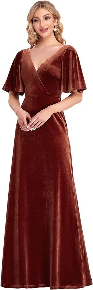 Ever-Pretty Women's Retro V-Neck Wrap Velvet Maxi Dress Long Formal Dress 0861 | Amazon (US)