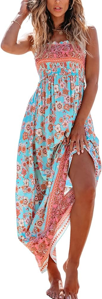 CUPSHE Women's Maxi Dress Ditsy Floral Smocked Summer Sundress Sleeveless Ruffled Spaghetti Strap... | Amazon (US)