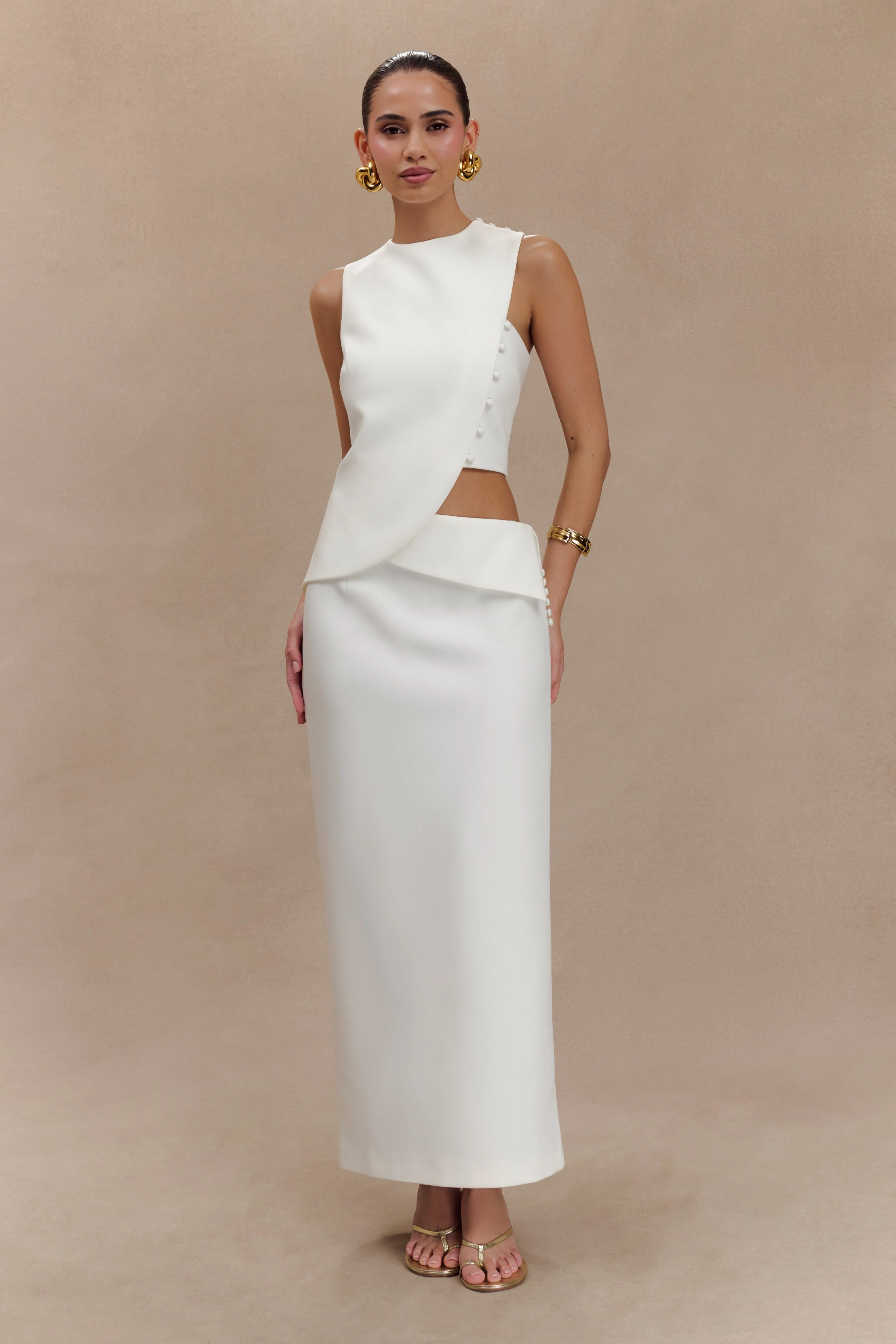 Marisol Marisol Off Shoulder Boucle Maxi Dress - Ivory | MESHKI US
