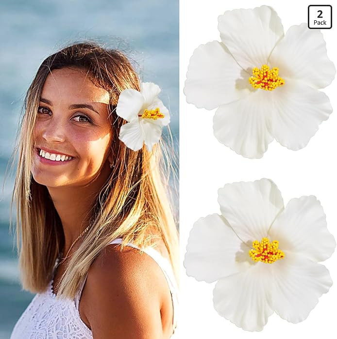 2 PCS Hawaiian Flowers Hair Clips, Hibiscus Flowers Hair Clip Beach Party Bohemian Flower Hair Ac... | Amazon (US)
