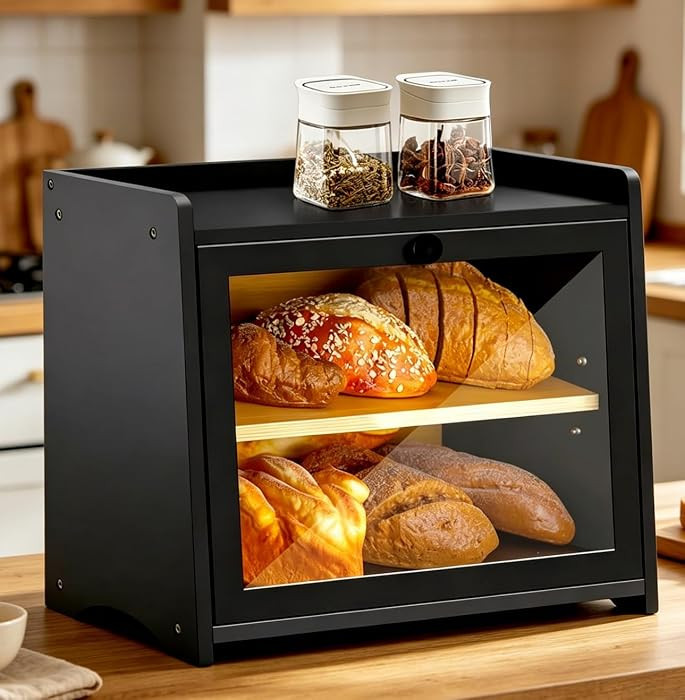 Bamboo Bread Box for Kitchen Countertop, Large Bread Storage Container Bin 2 Layer Breadbox Holde... | Amazon (US)