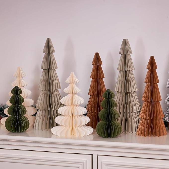 8PCS Paper Christmas Tree, Neutral Christmas Honeycomb Centerpieces, 3D Minimalist Paper Trees Ta... | Amazon (US)
