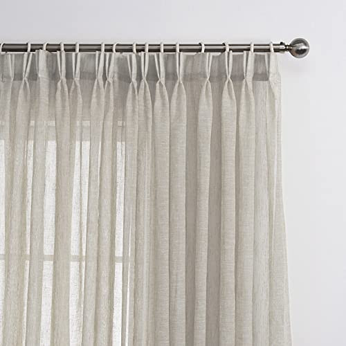 LANTIME Sheer Curtains 84 inches Long, Faux Linen Double Pleated Window Sheer Curtains Panels Drapery for Home, Hotel, Office, 42" W x 84" L, Set of 2, Camel | Amazon (US)