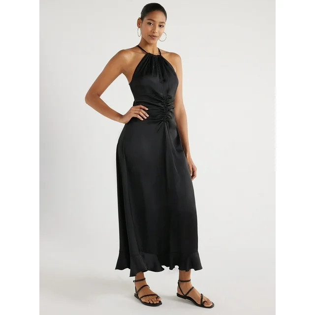 Scoop Women's Ruched Halter Dress, Sizes XS-XXL | Walmart (US)