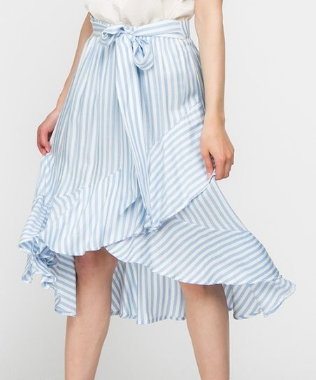 My Beloved Blue & White Stripe Tie-Waist Hi-Low Skirt - Women | Zulily