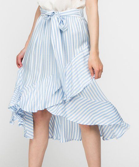 My Beloved Blue & White Stripe Tie-Waist Hi-Low Skirt - Women | Zulily