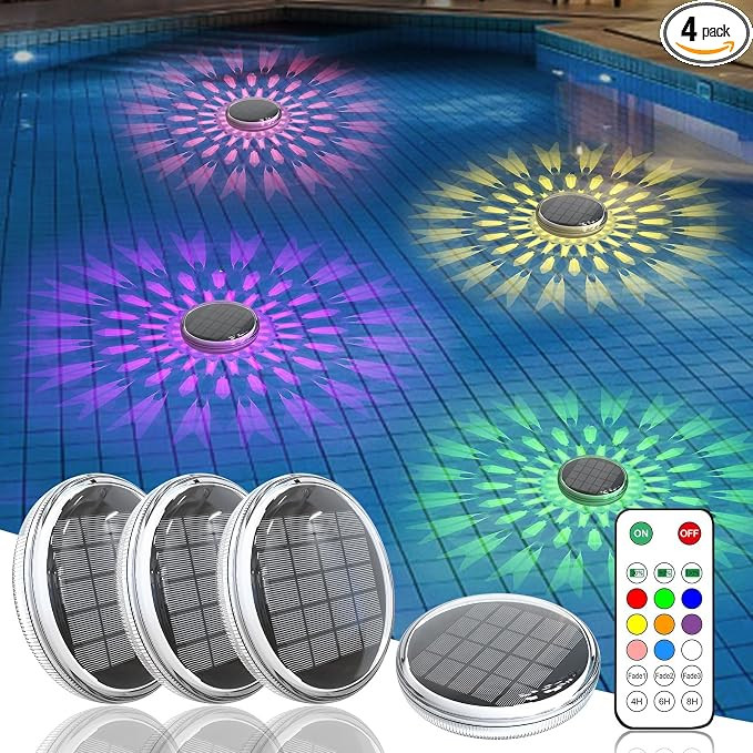 Solar Powered Floating Pool Lights(4 Pack), Pool Lights That Float with Remote Control, 12 Lighti... | Amazon (US)
