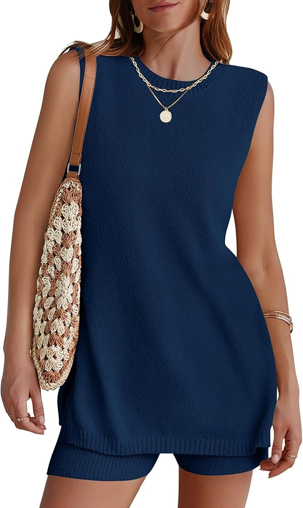 NENONA Women's Summer Sleeveless Sweater Lounge Sets Casual Loose Fit Tunic Tops and Shorts 2 Pie... | Amazon (US)