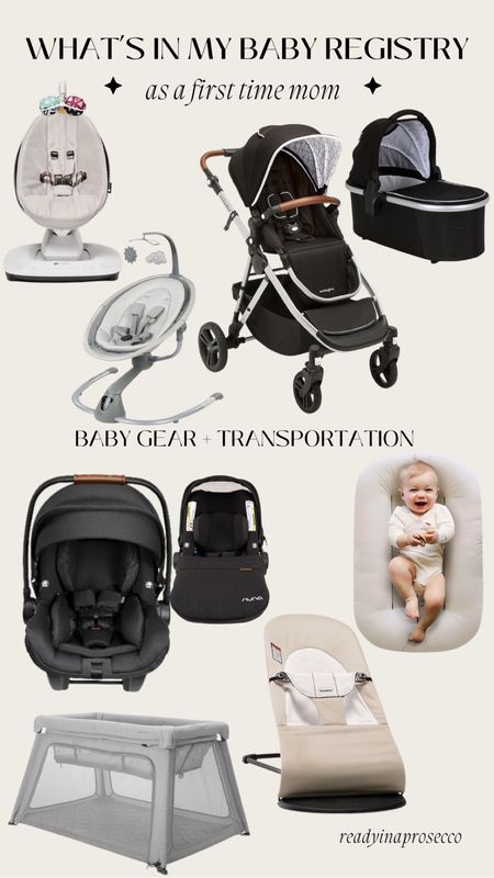 my baby registry as a first time mom. baby gear & transportation. car seat, stroller, bassinet stroller, baby lounger, pack and play, baby swings and rockers.

#LTKFind #LTKbaby
