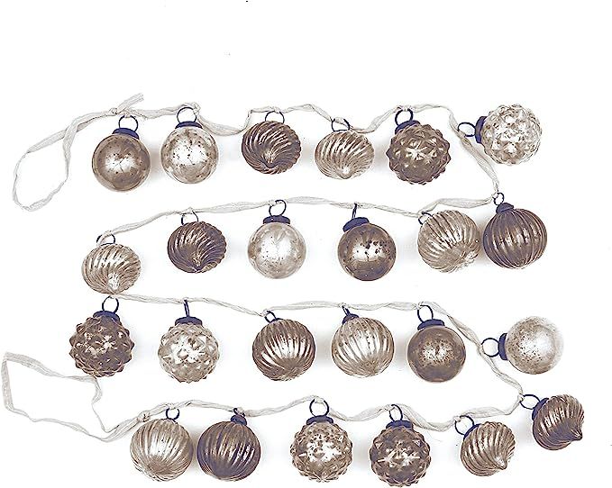 Creative Co-op Distressed White & Grey Embossed Mercury Glass Ornament Fabric String Garland, Mul... | Amazon (US)