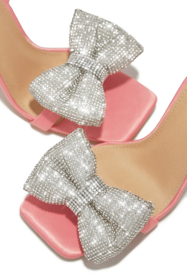 Miss Lola | Ciela Pink Lace Up Embellished Bow Heels | MISS LOLA