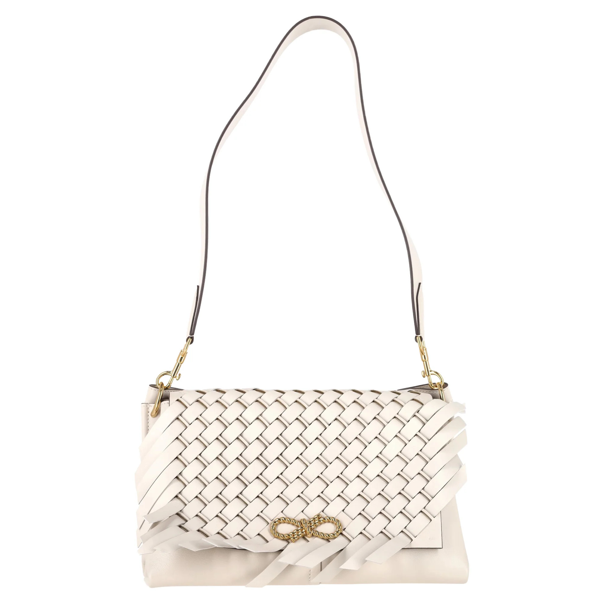 Anya Hindmarch Weave Shoulder Bag in White Leather | Shop Simon