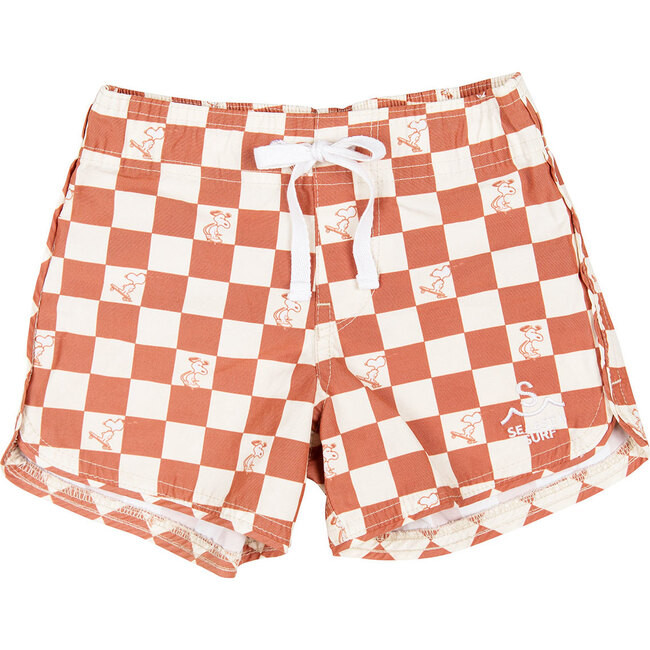 Seaesta Surf x Peanuts® Checkerboard Boardshorts, Terracotta - Seaesta Surf Swim | Maisonette | Maisonette
